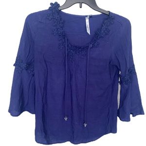 Ny Collection Women’s Dark Blue Top Blouse Floral Mid Sleeve Sz L